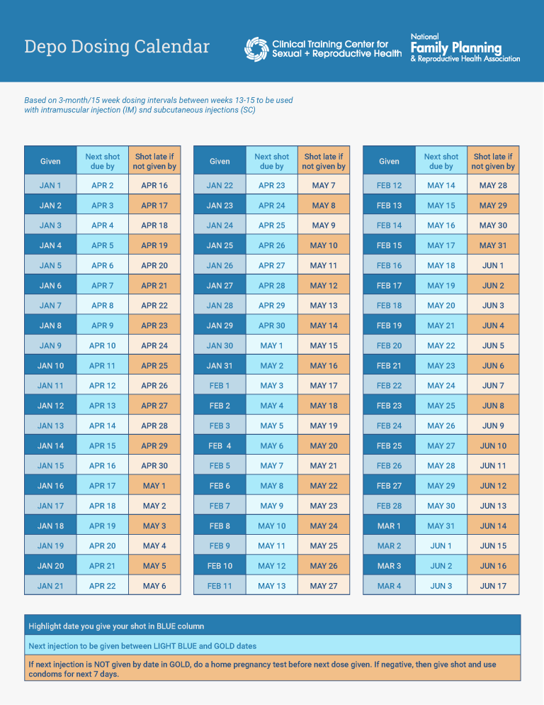 Depo Dosing Calendar The Clinical Training Center for Sexual